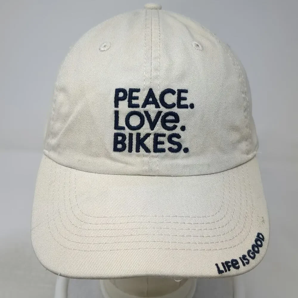 Life Is Good Baseball Cap Beige One Size Adjustable Peace Love Bikes Cotton Hat